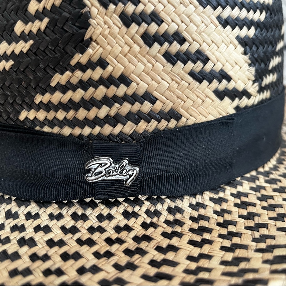 NWT Bailey’s of Hollywood Panama Fedora Hat Black & Tan Woven Sz SM - Picture 8 of 10